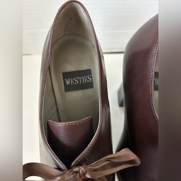LIKE NEW VINTAGE OXFORD STYLE LACE UP WESTIES Sz. 10. RICH BROWN, RIBBON LACES - Picture 6 of 11
